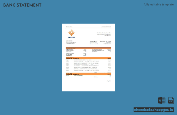 Kontoauszug der Gambia Access Bank, Beispielansicht im Word- und PDF-Format